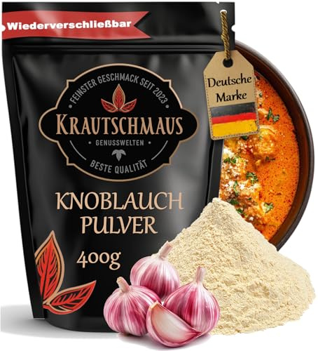 400g Knoblauch Pulver von Krautschmaus, zum Grillen, Würzen und Kochen, schonend getrocknet und fein gemahlen, intensiv duftend und aromatisch, ohne Zusatzstoffe
