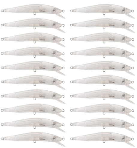 OriGlam 20 Stück unlackierte Minnow Crankbait, blanko Crankbaits Topwater Angelköder, unlackierter Köder Elritze für Barsch, Lachs, Forelle