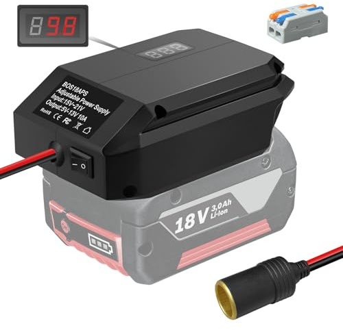 18V to 12V Step Down Converter Adapter for Bosch Professional 18V System Lithium ion Battery, Power Wheel Adapter, DIY Converter with 5V-13V Max Output 12A Cigarette Lighter Connector for Car Devices