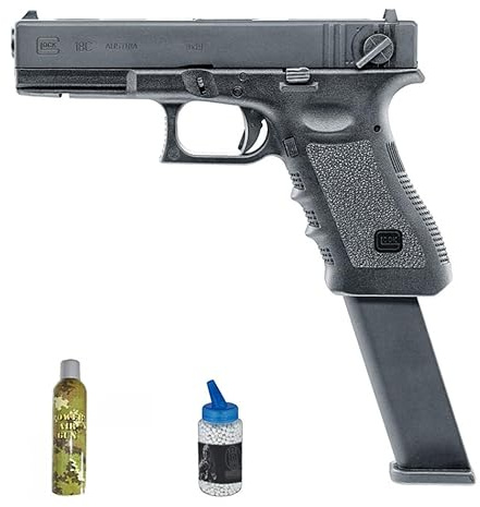 Glock 18C Cargador Grande Gas (6mm) | Pistola de Airsoft Calibre 6mm + biberón + Green Gas. Pistola para la práctica de Airsoft
