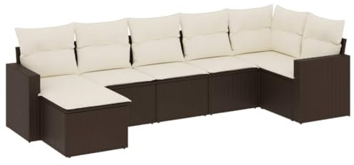 HETFTJN Garten Sessel Outdoor Gartenstühle Sofas & Couches Lounge Sessel Outdoor - 7-TLG. Garten-Sofagarnitur mit Kissen Braun Poly Rattan für Balkon Terrasse Garten Speisesaal