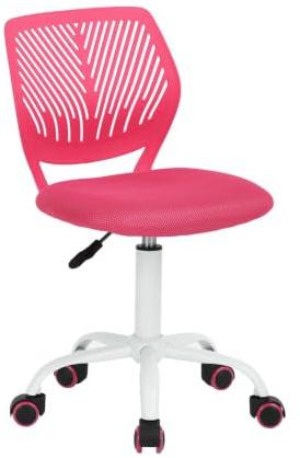 HOMYLIN Schreibtischstuhl, klein, ohne Armlehnen, mit Stoff-Sitzkissen und Kunststoff-Rückenlehne, Macaron-Farben, Drehstuhl für Studenten, Kinder, Rosa, 1 Stück