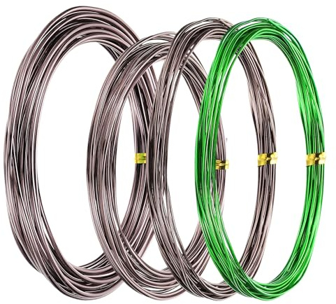 PATIKIL 1mm/1.5mm/2mm Bonsai Training Wire, 4 Roll Floral Wire Stems Anodized Aluminum Tree Wire 16.4 Feet for Gardening Branch Fixing, Brown/Green