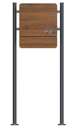 SCHARTEC Buzón de pie SBS-SPB-5 de madera, diseño oscuro, con compartimento para periódicos, soporte