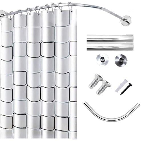 Duschvorhangstange L-Form, Edelstahl Gebohrt Verstellbare Duschvorhangstange, Keine Deckenhalterung Erforderlich, Duschvorhangstange für Badewanne (Size:70-95 * 90-130cm,Color:Sliver)