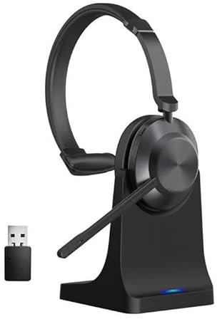 Casque Bluetooth Mono pour PC - Casque sans Fil avec Micro Anti-Bruit AI, Dongle USB, Station de Charge - Bluetooth V5.3, 50h Autonomie, pour avec Ordinateurs, Téléphones Portables, Bureau et Travail