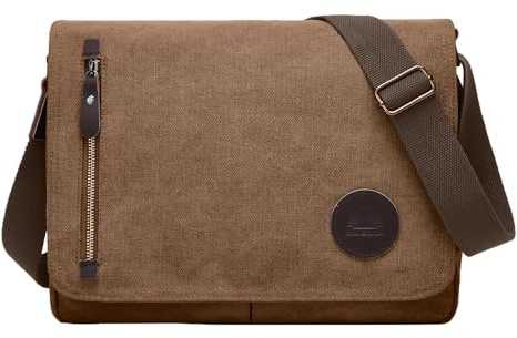 ZHIERNA Canvas Satchel Messenger Bag for Men Women, Vintage Shoulder Crossbody 13.3 Laptop Bag for Work Travel (Brown)