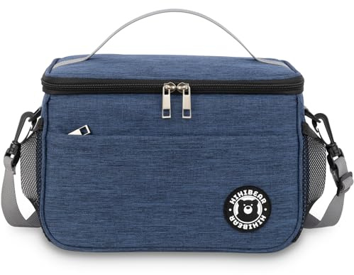 HIHIBEAR Bolsa Termica Porta Alimentos 6.4L / 9L, Bolsa Comida Trabajo | Lunch Bag con Correa para el Hombro, Portátil y Plegable, Bolsa Isotermica Porta Alimentos Para Oficina Viaje Picnic