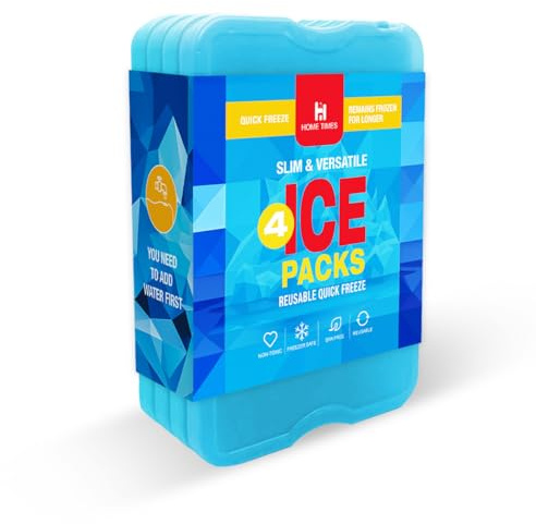 hometimestore Dünn Kühlakkus für Kühltasche Lunchboxen BPA-frei Kühlpakete Wiederverwendbar & Platzsparend für Camping, Angeln, Roadtrip und Strand, 4 Stück Leere Kühlakkus (Blau)