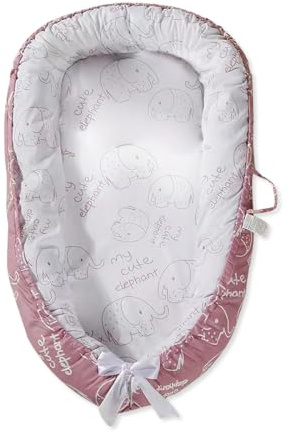 SONARIN Portatile Riduttore Lettino Neonato,88 x 53 cm Baby Nest Nido Neonati Riduttore Culla da Viaggio per Bambini, con100% Cotone Copertura Reversibile Lavabile(Rosa-Elefante)