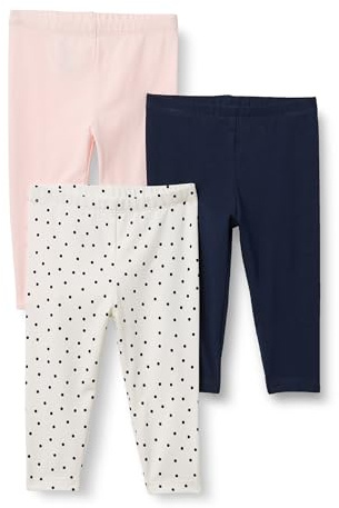 Amazon Essentials Baby Girls' Leggings, Pack of 3, Navy/Pale Pink/Dots, 24 Months
