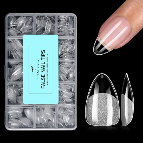 TOMICCA Capsule Americaine Ongle Amande Courte, 510 Pièces 15 Tailles Capsules Ongles, Faux Ongles Couverture Totale Tips pour Extensions d’Ongles Manucure & DIY à la Maison