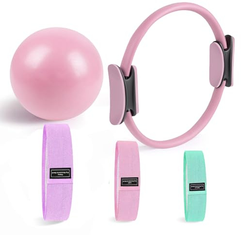 Generisch Pilates Equipment, Pilates Ring and Ball Set: Yoga Ring, Ball, 3pcs Booty Bands, for Full-Body Toning Stretching & Strength Training