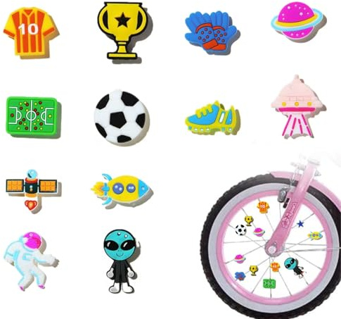 UZYXC Accessori Bici Bambini Riflettori Raggi - Set da 12 Pezzi Design Alien e Calcio Occhio di Gatto Riflettente, Decorazione Montaggio Facile per Ragazzi Ragazze, Sicurezza nell'Oscurità