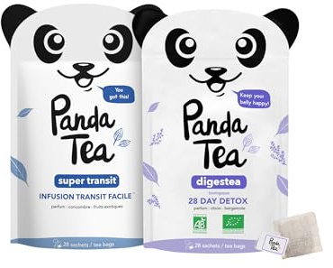 Panda tea - Super Transit & Digestea - Infusion Bio pour la Digestion - 2x28 Sachets Mousseline - Tisane Transit Difficile & Ballonnements - Infusion Bien-Être 100% Naturelle