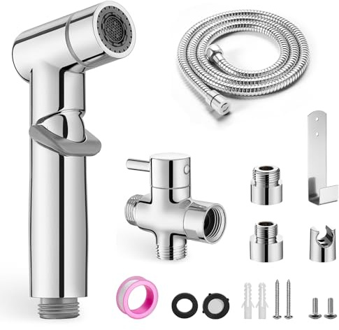 ANNWA Bidet Handbrause Set,Toilette Bad Bidet Aufsatz Waschen Duschkopf mit Einstellbarem Druck&Halterung,1.5m Schlauch,T-adapter (G1/2''-3/8''),für WC, Persönliche Hygiene&Windelreinigung(NHQ07CP)