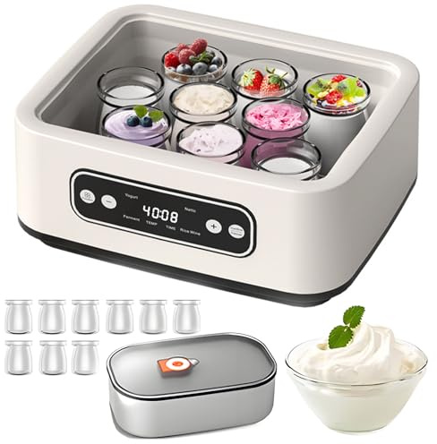 Automatic Yogurt Maker, 1.6l Digital Yogurt Machine With 9 Glass Jars, Adjust Temp & Time, Led Display, Yoghurt Starter For Natto Rice Wine Fermentation