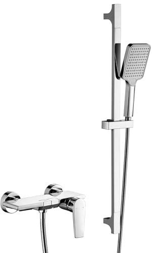 BAITUJIE Badewannenarmatur, Armatur Badewanne mit Handbrause Wannenarmatur Wasserfall mit Anhebbare Duschstange Duschsystem Duscharmatur Set (Chrom)