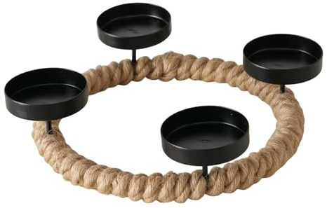Eleganter Kerzenkranz aus Jute & Eisen – Ø25,5 cm für 4 Stumpenkerzen | Kerzenhalter, natürlicher Look – moderner Adventskranz, stilvolle Deko für Weihnachten & das ganze Jahr – Seaside No.64