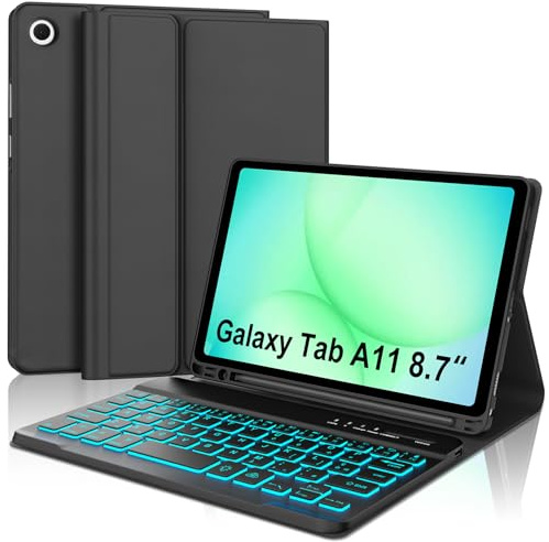 Occtingkind Per Samsung Galaxy Tab A11 8,7 Cover Tastiera con RGB Italiana | Con Retroilluminazione 7 Colori - Custodia Magnetica Keyboard, Utilizzo ottimale, Per Galaxy A11 Tastiera 8.7 Nero
