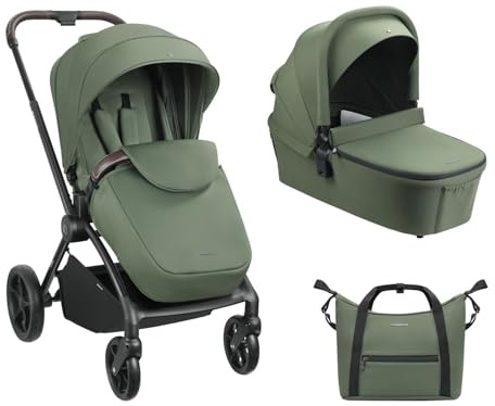 Kikkaboo Kara - Passeggino 2 in 1, seggiolino sportivo, borsa fasciatoio, sospensione verde scuro