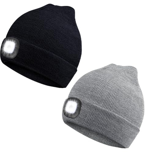 ANBET Kinder Strickmütze mit LED-Lampe Warm halten, dimmbar, wiederaufladbare USB-Scheinwerfer Großes Geschenk für Jungen und Mädchen