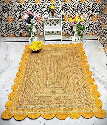 Tappeto smerlato in iuta gialla e naturale, 9 x 1,2 m, tappeto intrecciato a mano, ecologico e durevole, decorazione bohémien per soggiorno, camera da letto o ingresso