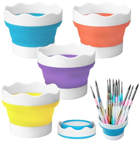 Faltbarer Malerei Wasserbecher aus Silikon, 4 Stück Pinselbecher Malbecher | Faltbarer Wasserbecher für Pinsel Schule, Standfester Wasserbehälter Farbe, Wasserbecher Schule 1. Klasse für Aquarelle