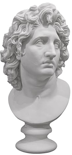 DadArt Alexander The Great Bust Statue Helios God Alabaster Handmade Classical Greek Roman Sculpture