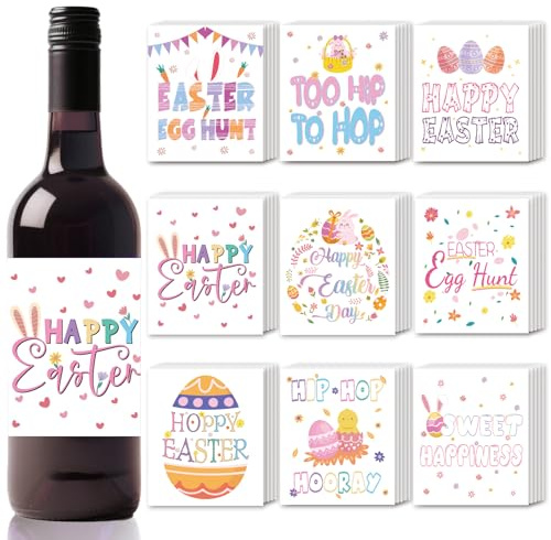 SUPERDANT 45er Pack Ostern Wein Etiketten Wasserdicht 9 Stile Selbstklebende Flaschenaufkleber Für Ostereier Zu Hip Zum Hoppeln Farbige Frühlingsparty Deko Für Geschenkverpackung 10x8.6cm