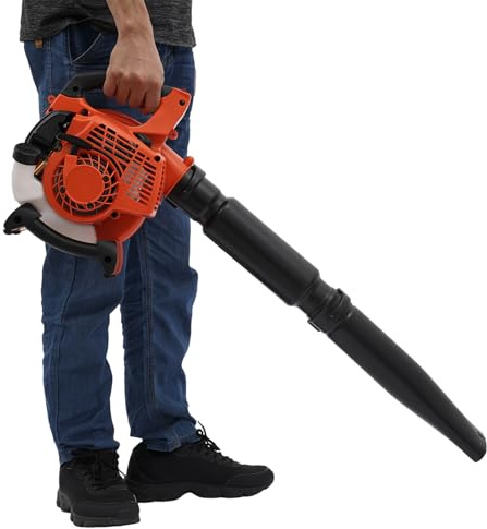 Soplador de hojas de gasolina de 25,4 cc, 2 tiempos, 750 W, 7000 rpm, enfriado por aire, soplador de jardín, portátil, flujo de aire de 0,13 m³/s, con bolsa de colección, para jardines, patios