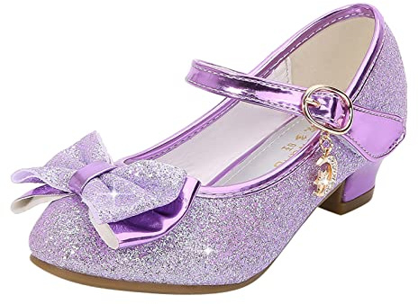 Sandali da principessa da ragazza, con tacco, per bambini, per feste di carnevale, balli da ballo., Lilla, 37 EU