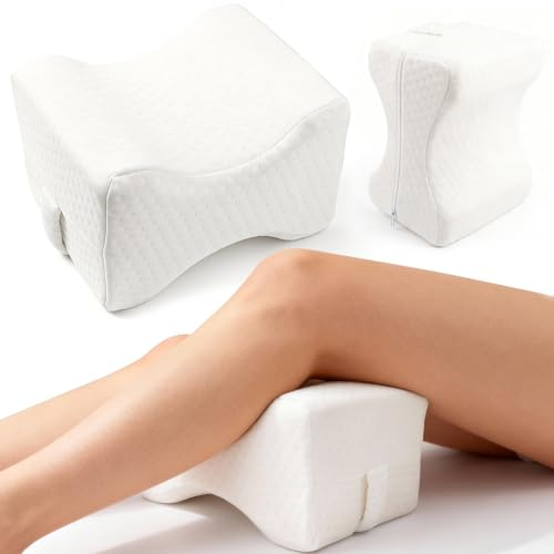 Veloray Cuscino per ginocchia per dormire,Cuscini per gambe ortopedico con schiuma memory, ergonomico,traspirante, lavabile, supporto per dolori sciatici e gravidanza,Bianco