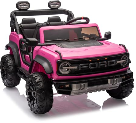 CoolGrows Ford Bronco Raptor Ride on Car, with Remote Control, LED Lights, Music, Radio, 3 Speed Modes Smooth Start for 3-6 Years Old,Electric Cars for Kids, Max Weight 60KG (Pink)