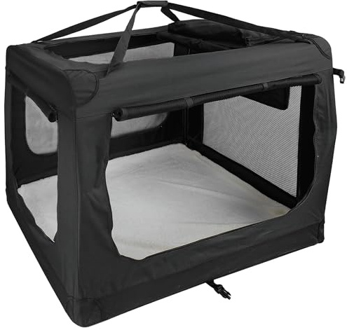 Faltbare Hundebox Transporttasche Transportbox für Hunde Auto Petigi | Schwarz, XXXXL- 122 x 80 x 82 cm, Katze, Kleintier