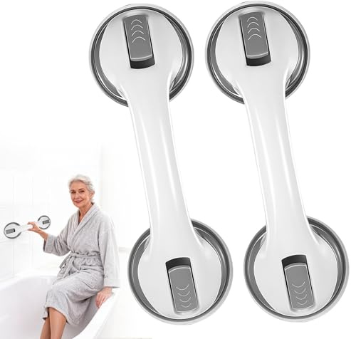 2 Piezas Agarraderas de Baño con Ventosa,Asidero Baño para Mayores y Niños,Agarrador Ducha Personas Mayores,Sin Taladro,Antideslizante para Ducha, Bañera e Inodoro,Gris
