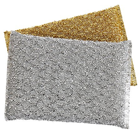 Superio Kitchen Sponge Scrubber, Heavy Duty, Hand Friendly Scouring Sponge for Sink, Pot, Dish Washing Scrubber Non-Scratch, Kosher Sponge, by (Silver-Gold)