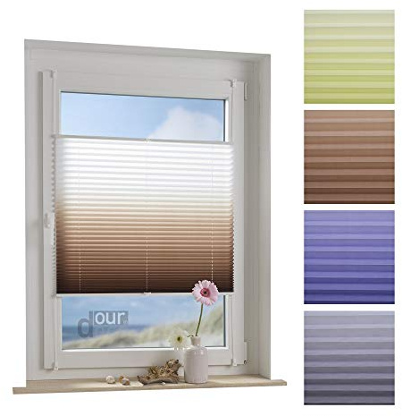 ourdeco® Plissee mit Farbverlauf / 100 x 130 cm weiß-braun/lichtdurchlässig, Blickdicht/Farben: Blau, Braun, Grün, Grau