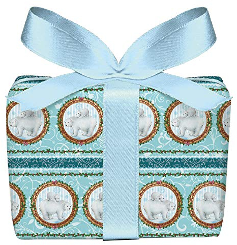 3er Set Weihnachts Geschenkpapier Bögen Eisbär mit Baby Eisblau Türkis zu Weihnachten, Adventszeit, Weihnachtspapier für Geschenke, Adventskalender, PEFC zertifiziertes Papier, 50 x 70 cm