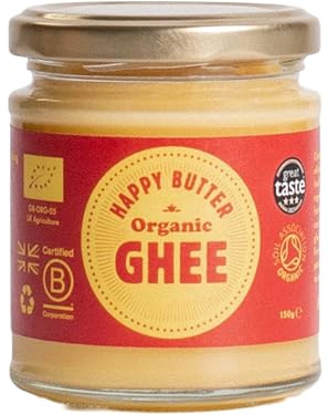 Happy Butter | Organic Ghee 150g – Grass-Fed British Clarified Butter | Lactose & Casein Free | Rich in Vitamins A,D,E & K | Award-Winning Organic Ghee for Cooking, Baking & Bulletproof Coffee |