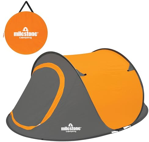 Milestone Camping 18809 2 Man Festival Pop-Up Tent with Carry Storage Bag, Orange and Grey,