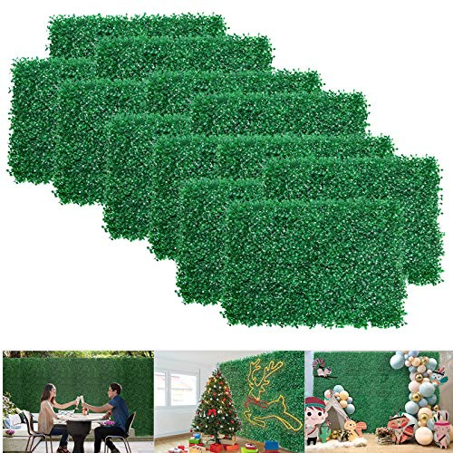 fyheart 24pcs Boxwood Panel - 24x16 Artificial Faux Hedge Plant for 62 SQ Feet Per Boxwood Hedge Set - Use for UV Protection Indoor Outdoor, Fence Privacy Screen, Grass Wall, Greenery Backdrop