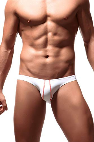 Newsywell Hombre Seda de Hielo Cintura Baja Cintura Baja Bikini Slip Calzoncillos Ropa Interior Talle Bajo Masculino Basic Blanco Medium