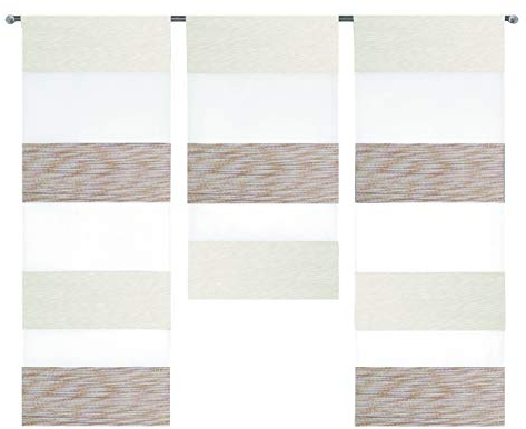 Home Design Mini Flächenvorhang Set beige weiß 2280-13 | 3 Teile | Scheibengardine Gesamtbreite 90cm (3x30cm) Höhe 80/60/80cm