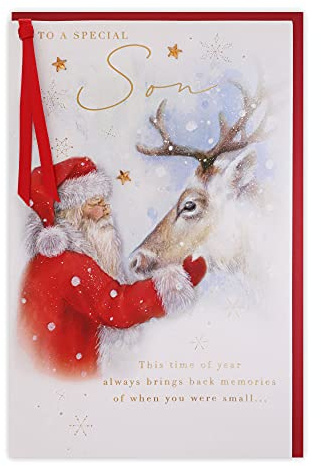 Clintons: Weihnachtskarte mit Weihnachtsmann und Rentier
