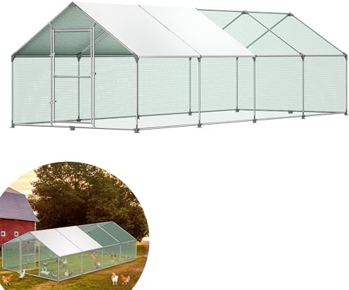 YRHome Hühnerstall Freilaufgehege 3 x 8 x 2 m Geflügelstall Hühnerhaus Tiergehege Kleintierstall Verzinkter Stahlrahmen für Geflügelstall Hühnerkäfig Hühner Hasen Kaninchenauslauf mit PE Dach