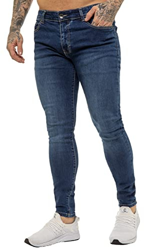 BRAND KRUZE Designer Mens Jeans KZ106 Skinny Slim Fit Casual Super Stretch Denim Trousers Pants MSW 30 S Blue