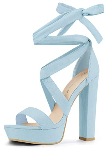 Allegra K Women's Lace Up Platform Heels Sky Blue Sandals 7 M US