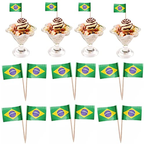 Stakee 50 Stück Brasilianische Zahnstocher-Flaggen, Brasilien-Flagge, Kuchendeckel, kleine Flaggen, Kuchenauswahl, Länderflaggen, Kuchendeckel