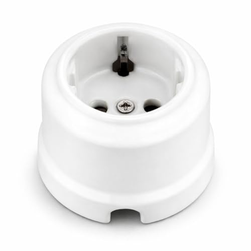 Aufputz Porzellan Retro Steckdose, All-in-One, Serie QR1 weiß